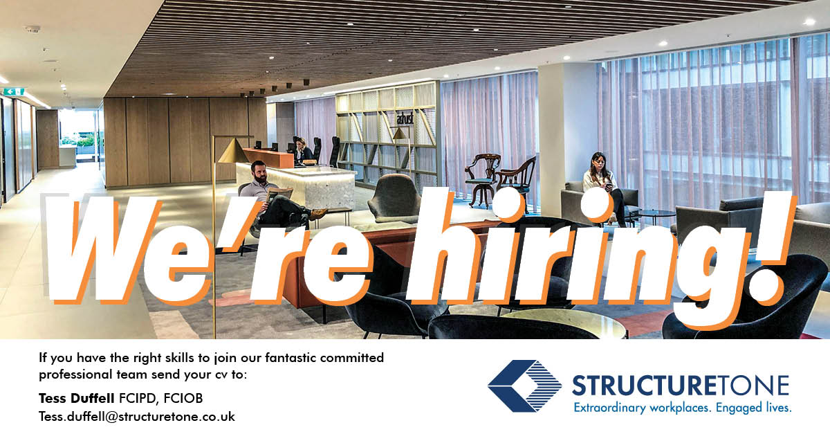 StructureToneUK's tweet photo. [We're Hiring] If you're ready to join Structure Tone and our ever-expanding roster of in-house specialists dedicated to adding value to our customers, send your CV to our HR Manager, Tess Duffell FCIOB FCIPD at: tess.duffell@structuretone.co.uk
#HowDoWeMakeThePerfectWorkspace? https://t.co/XU5mWyyzMO