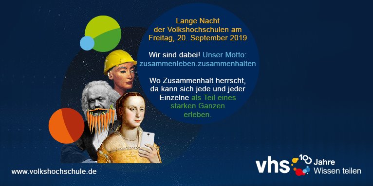vhs_dachverband's tweet photo. Teil 3 unserer Social Media-Kampagne📱💻für die #LangeNacht am 20. September. Und so geht's: Twittert eins unserer Kampagnen-Bilder, die Ihr hier ➡️ https://t.co/AFHVnBVOeg findet und verwendet dabei die  Hashtags #LangeNacht #wissenteilen #100jahrevhs! https://t.co/TSXBdo3p9u