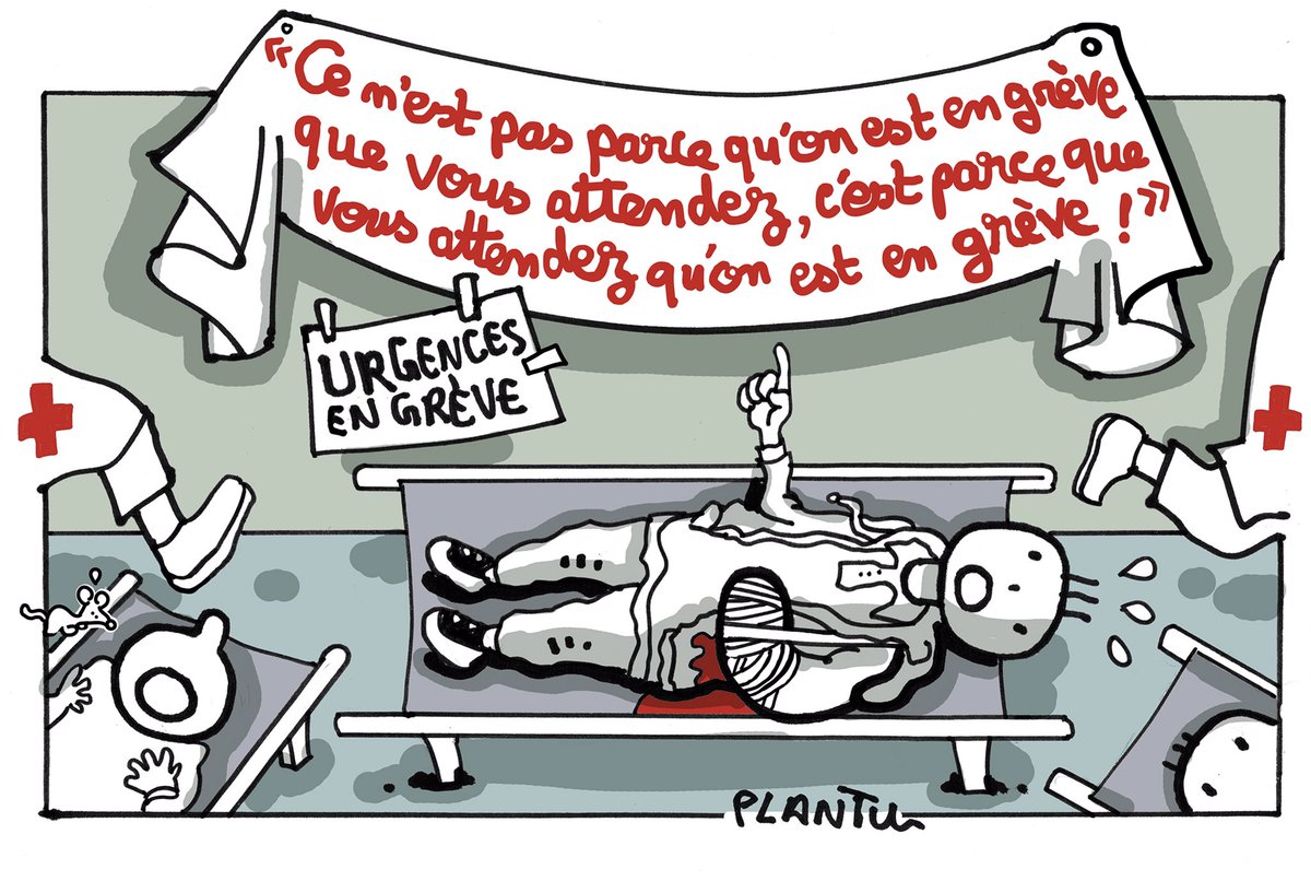 plantu's tweet photo. GRÈVE AUX URGENCES. Le dessin du Monde de ce mardi 13 août. https://t.co/NbeJTlYQ6G
