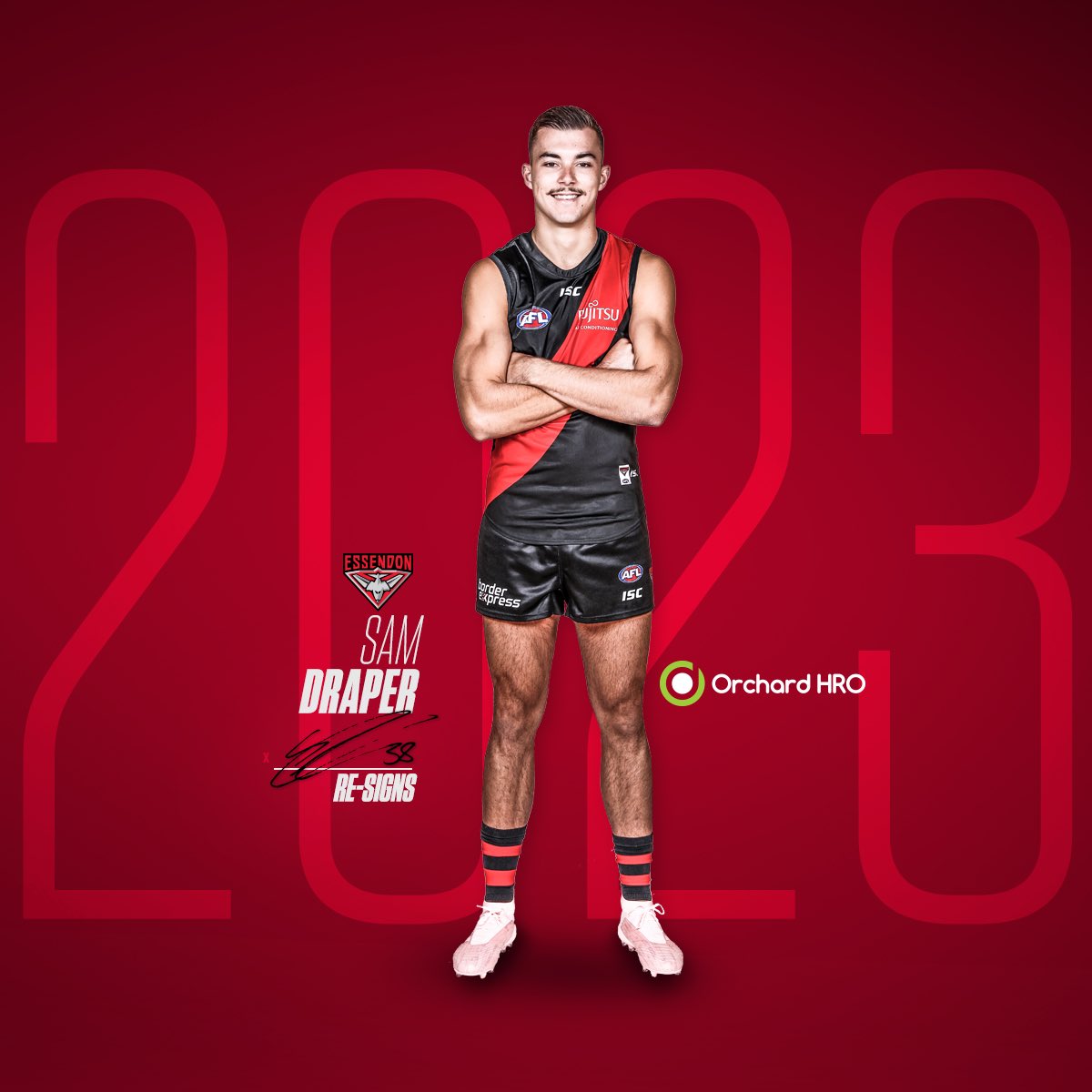SamDraper38's tweet photo. Extremely humbled and honoured to be recommitting to @essendonfc for the next 4 years. Very excited to see what the future holds and to be back playing next season. 

Go dons ❤️🖤 https://t.co/PFHY12uHJw