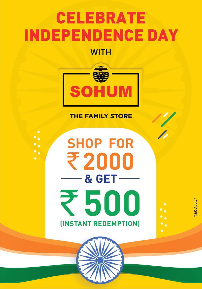 Celebrate this Independence Day with SOHUM & get yourself some exciting discounts on selected brands and apparels. T&C Apply. #independanceday2019