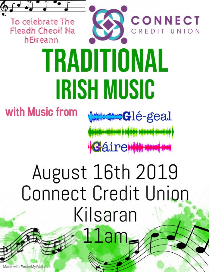 Connect_CU's tweet photo. To Celebrate The Fleadh cheoil 2019, we will be hosting Gle Geal Gaire for a few Tunes and a bit of Craic next Friday 16th @ 11am All are Welcome 🎻🎸🎺🎷 https://t.co/zX0EgsdBKt