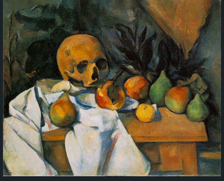 softsilences's tweet photo. tried painting a bit of paul cézanne’s “still life with skull” in gouache https://t.co/sEd057wYst