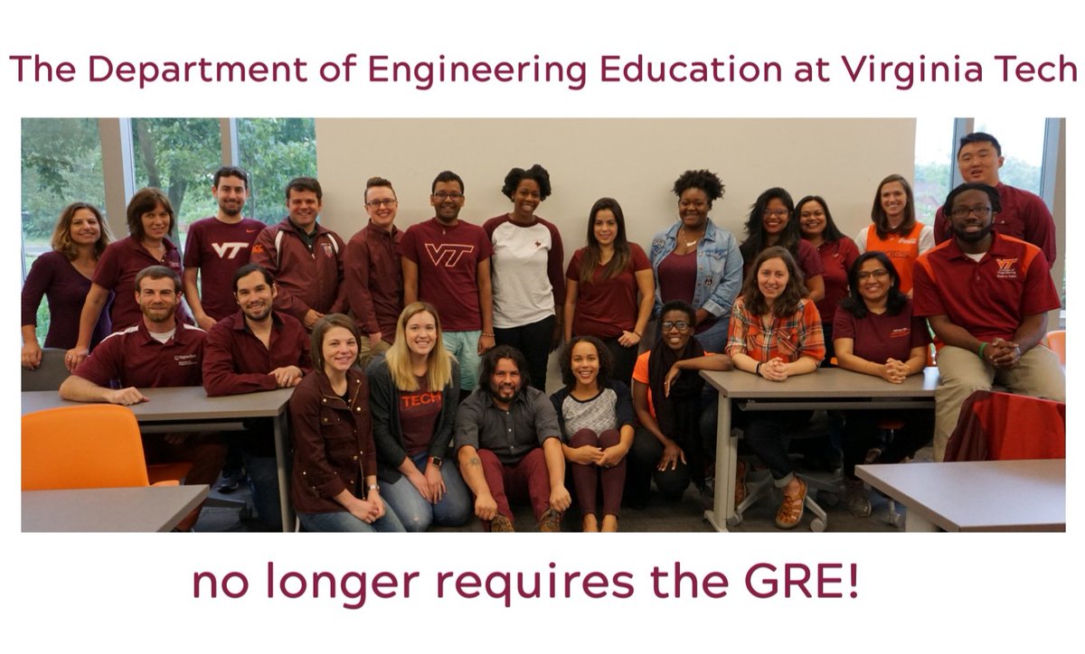 vtenge's tweet photo. GRE scores are no longer considered for admission to the @VTENGE P.h.D. program, effective Fall 2019! Our department values equity, inclusion, and being responsive to educational research to inform decision-making. #ENGE #ASEE #EngineeringEducation #GRExit https://t.co/G78NhhPqdI