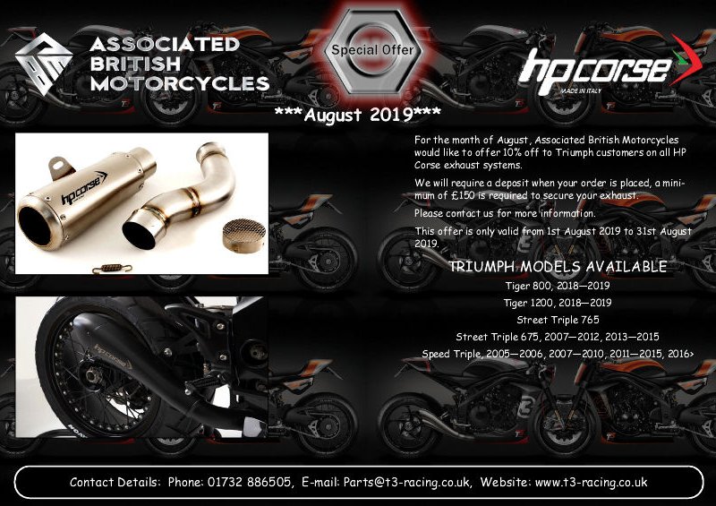 *** AUGUST SPECIAL OFFER *** 
Contact us now for more info
#ABM #Triumph #HPcorse
