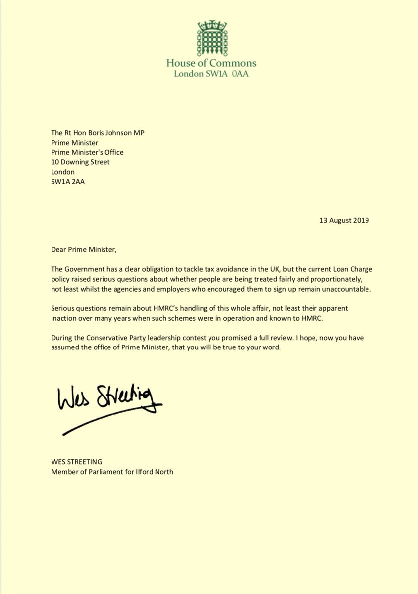 wesstreeting's tweet photo. The #LoanCharge debacle was badly handled by the previous Tory Government and by HMRC. @BorisJohnson promised a full review if he was elected as Tory Leader. Time to deliver @10DowningStreet. https://t.co/eSbkkYVTwV