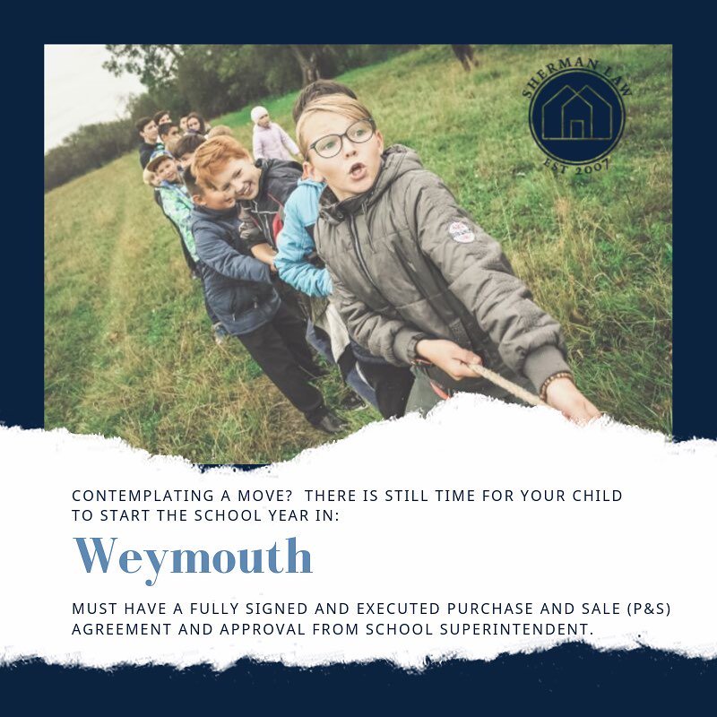 TimShermanLaw's tweet photo. There is still time to purchase a home in WEYMOUTH and have your child attend the first day of school there! https://t.co/L9IpnSx5vM https://t.co/ERrPeuSN7J