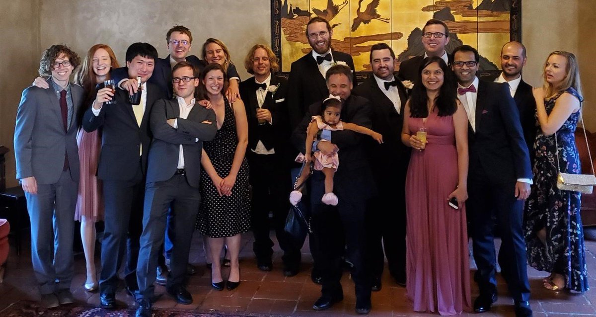 JHUCompSci's tweet photo. The moment when your faculty advisor, classmates and colleagues become family! Congrats to Lauren Weisenfluh + CS’s Daniel Obenshain PhD ‘15, on their recent nuptials! The wedding celebration also turned into a mini department reunion. #HopKinsEngineers https://t.co/RoGtmVN9nT