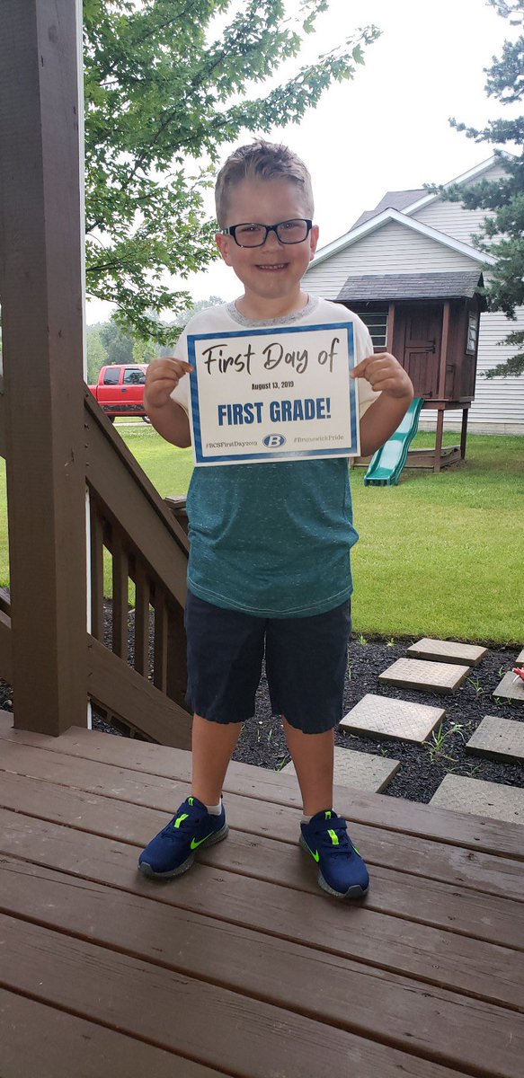 mrs_solonyna's tweet photo. Heβs so excited for today! FIRST GRADE!! #BCSFirstDay2019 @BCSDKidder https://t.co/j3Wf77veEc