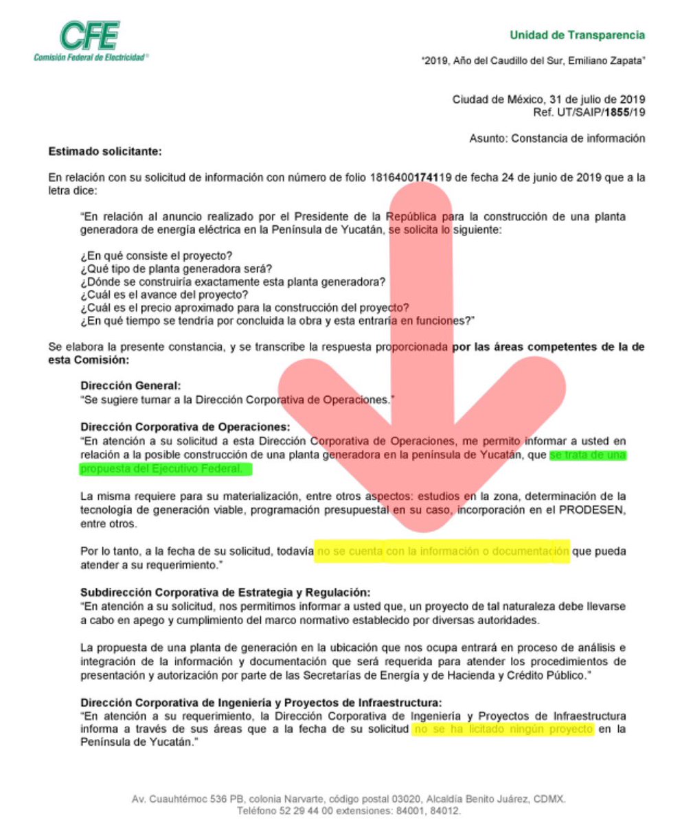 julenrementeria's tweet photo. ¿Se acuerdan ustedes que el Presidente @lopezobrador_ fue a Mérida a prometer la construcción de una planta de luz para solucionar los apagones?

Pues vía transparencia solicitamos a la CFE los detalles del proyecto. ¿Y qué creen que nos contestaron?

Que NO EXISTE ese proyecto. https://t.co/RmcjsXgpij