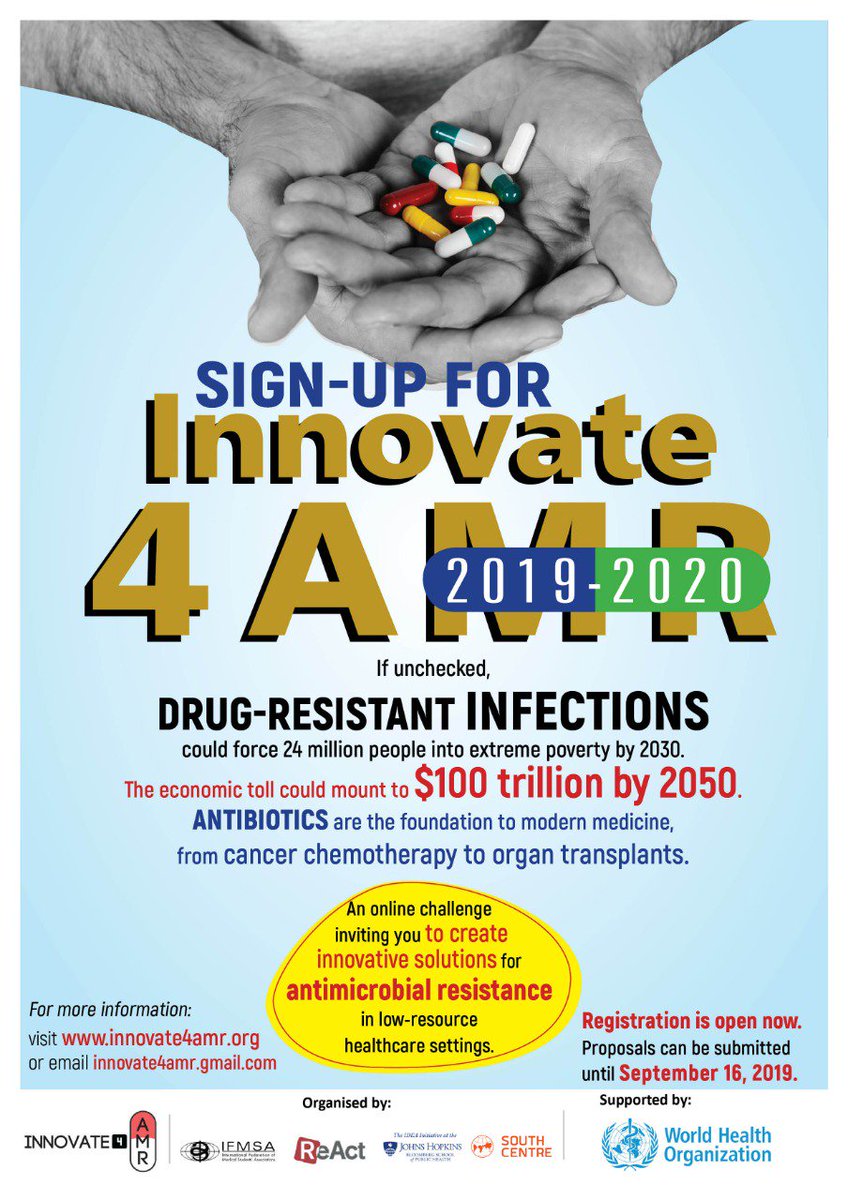 AspicClubs's tweet photo. One more month to go for the close of @Innovate4AMR competition. It's your chance to attend a fully sponsored capacity building workshop at Geneva, #Switzerland. Submit your  #AntimicrobialResistance idea today! https://t.co/8WXVBRCI9E