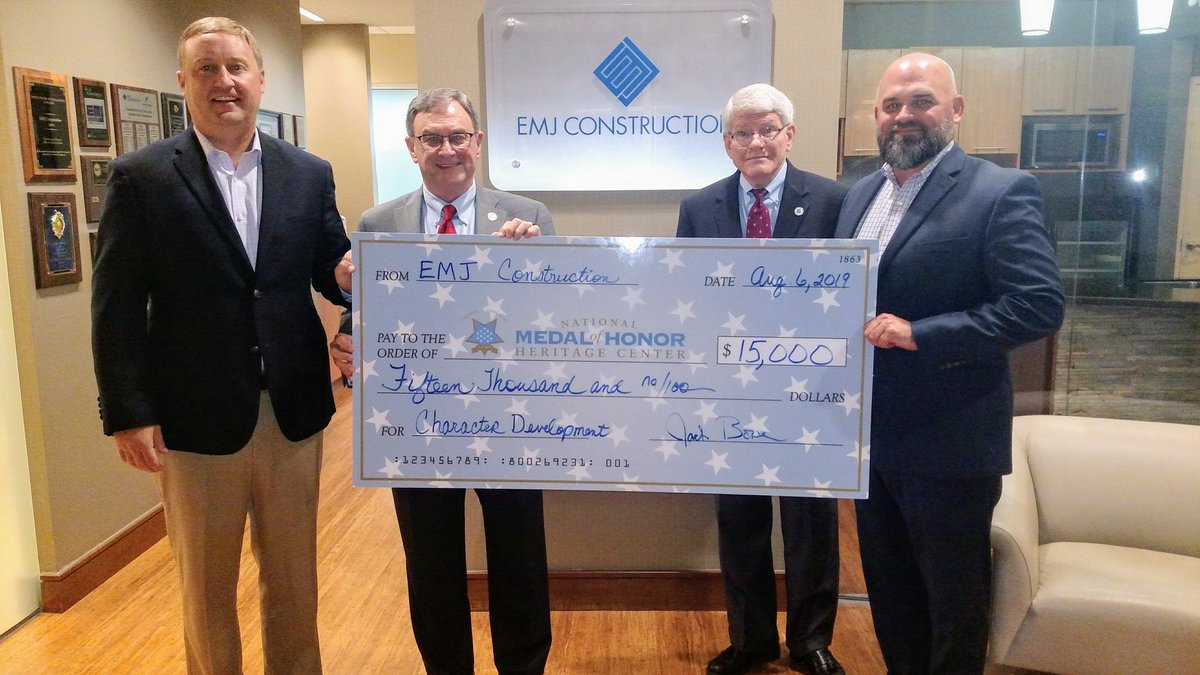 #EMJ Construction has made a $15,000 donation to the Charles H. Coolidge National Medal of Honor Heritage Center to support the Character Development Program.

(see our Facebook page for more info!) #MOH #MedalofHonor #CharlesCoolidge