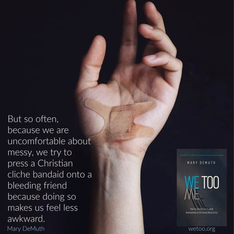 MaryDeMuth's tweet photo. The broken and bleeding: this is why I wrote We Too: How the Church Can Respond Redemptively to the Sexual Abuse Crisis. It releases today! https://t.co/cVq0dCA5mn https://t.co/Awdyk6pXRq