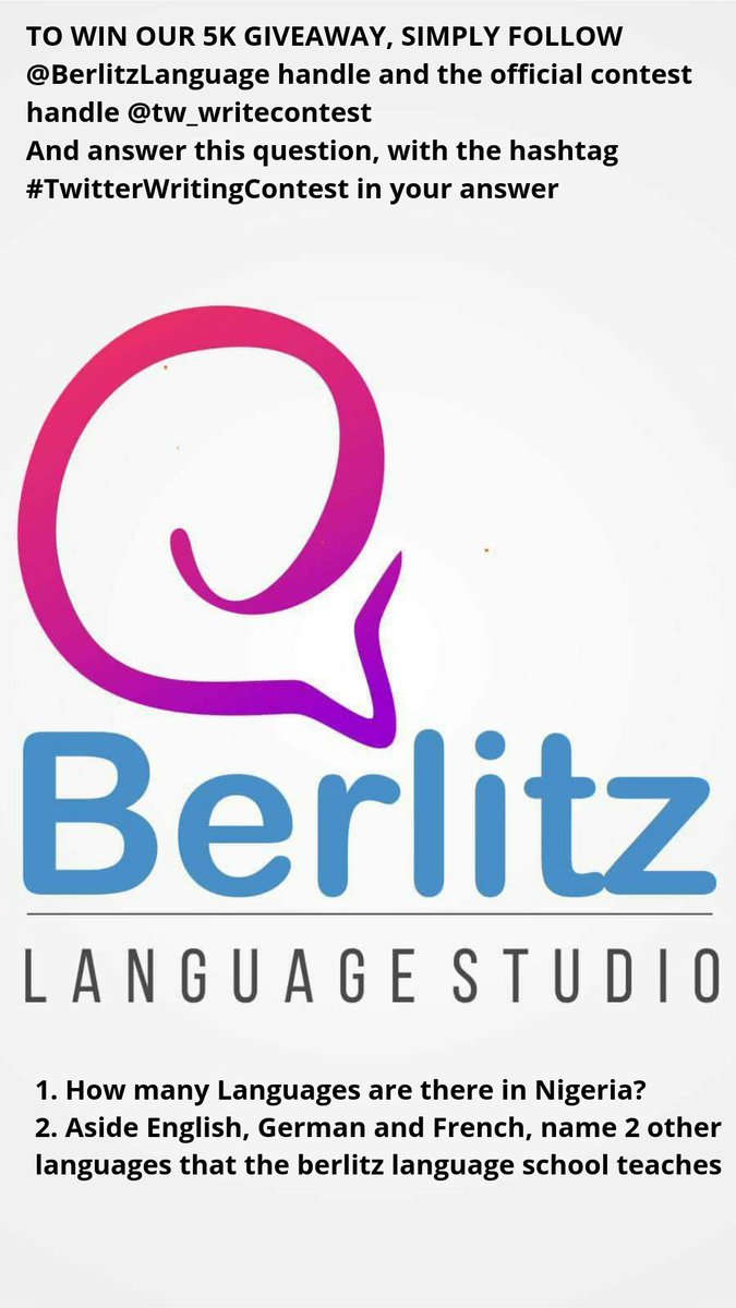 ItsUncleStephen's tweet image. WRITING TRANSFER NEWS

Welcoming the newest signing to the #TwitterWritingContest team of sponsors @BerlitzLanguage, who have now raised the prize money to N120k.

To celebrate, we'll give out N5k to two random followers. To win, read the rules in the picture. @tw_writecontest