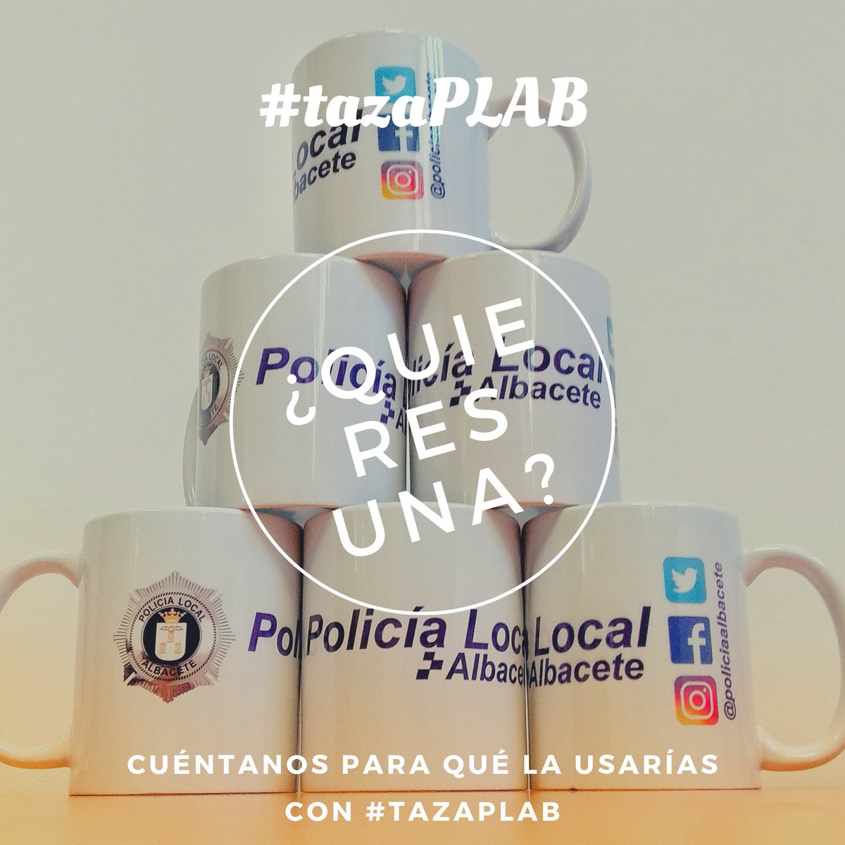 PoliciaAlbacete's tweet photo. ¿Quieres una #tazaPLAB? ATENTO. Cita este tuit contándonos para qué la usarías, o qué beberías en la taza de @PoliciaAlbacete usando 👉👇#tazaPLAB 
Elegiremos a 10 para que pasen a recogerla. Recuerda ☝️ #tazaPLAB https://t.co/EIUyjVhOAD