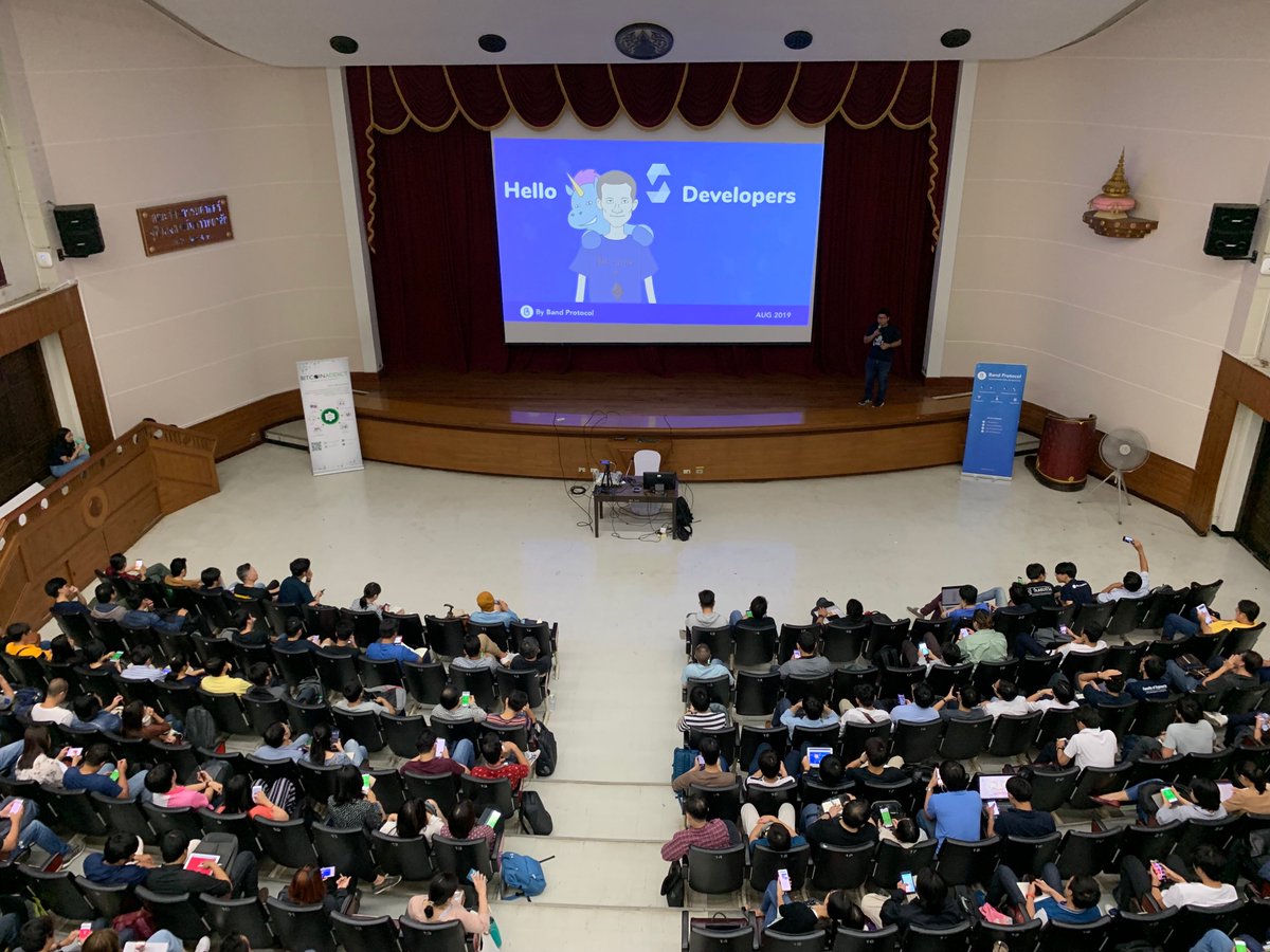 BandProtocol's tweet photo. We are always thankful to our community for their great support. So we give back! On 11 Aug, Band Protocol co-organized a free Solidity 101 course with @BitcoinAddictTH 500 developers were able to learn everything from basics blockchain to writing Solidity smart contracts #BUIDL https://t.co/u1W4rNDidb