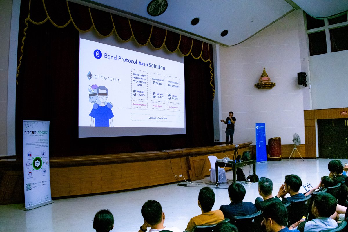 BandProtocol's tweet photo. We are always thankful to our community for their great support. So we give back! On 11 Aug, Band Protocol co-organized a free Solidity 101 course with @BitcoinAddictTH 500 developers were able to learn everything from basics blockchain to writing Solidity smart contracts #BUIDL https://t.co/u1W4rNDidb