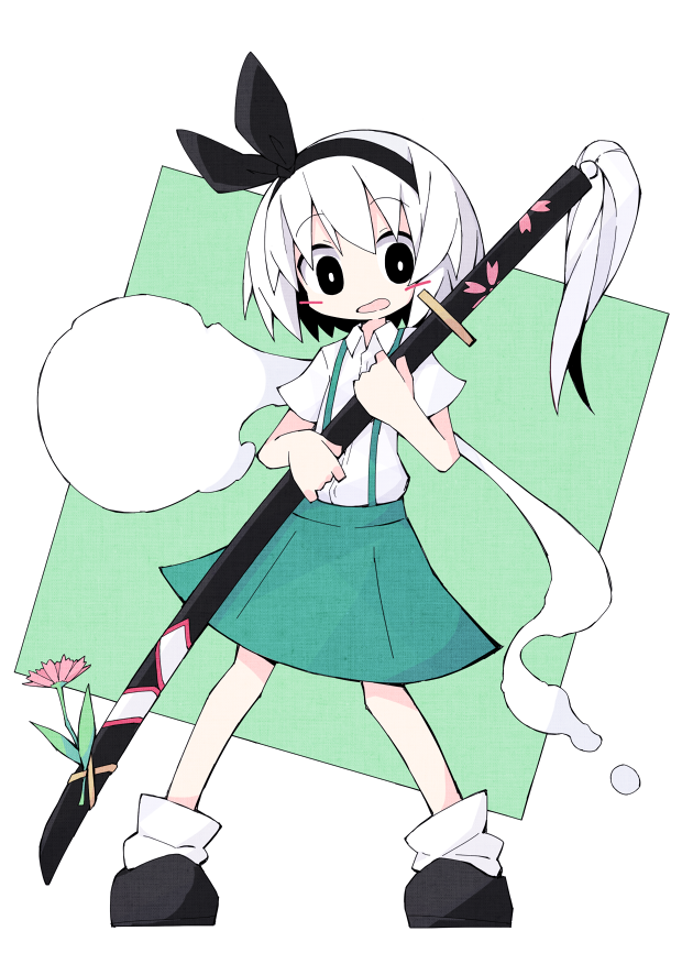 konpaku youmu ,konpaku youmu (ghost) 1girl weapon sword solo skirt black hairband green skirt  illustration images