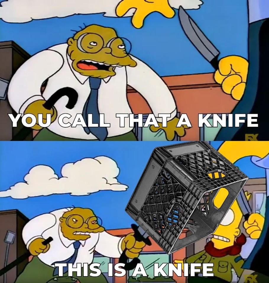 pjk27779's tweet photo. Some of these memes are really crate #SydneyStabbing #crateman #GunReformNow #MilkCrateMan #milkcrate https://t.co/a0CK5aPcvi