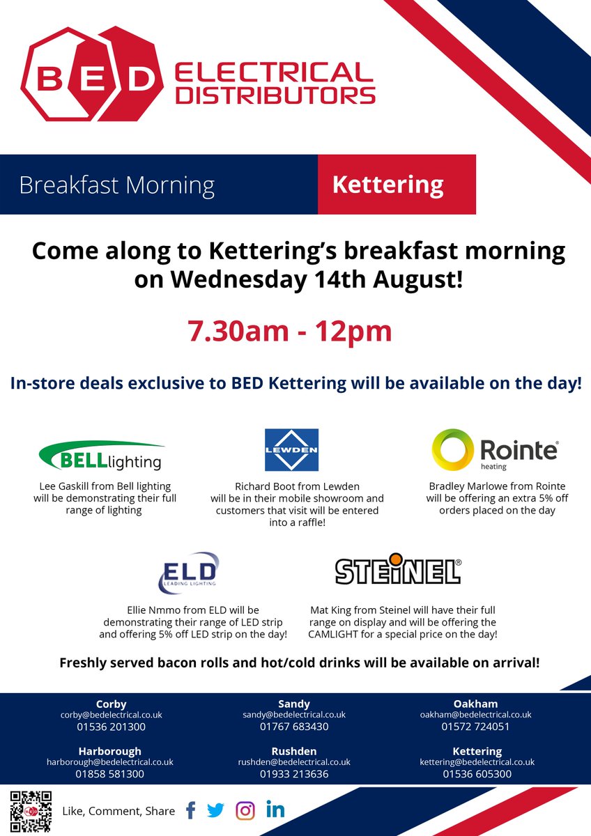 Come along to our Kettering branch on Wednesday 14th August for breakfast and in-store deals exclusive to the branch! We hope to see you there!