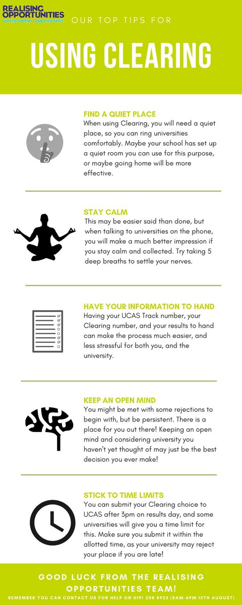 RealisingOpps's tweet photo. We're sure you'll do great on Results Day, but here are our top tips for using Clearing, just in case things don't go to plan! #ROResultsDay19 #ResultsDay https://t.co/nXISZBNbiw