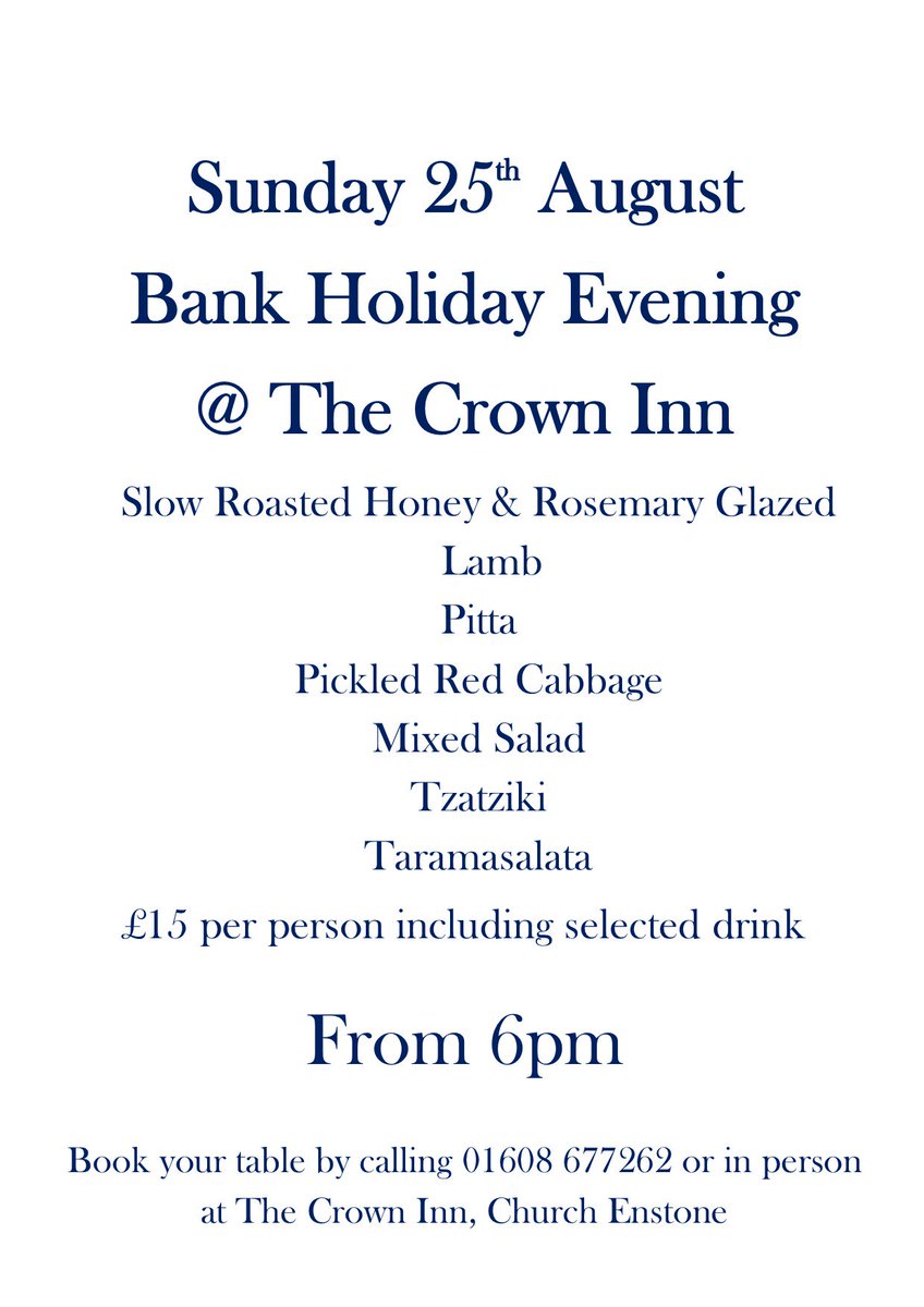 EnstoneInn's tweet photo. Bank Holiday Sunday 25th August... https://t.co/lR9OOo8pch