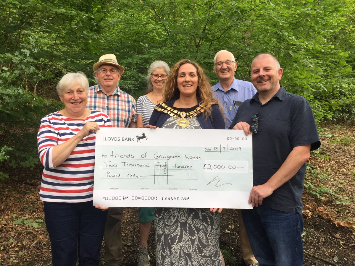 Pontypridd Town Mayor, Councillor Loretta Tomkinson and Councillor Jeff Baxter presented a cheque for £2,500 to <a href="/GraigwenWoods/">Friends of Graigwen Woods</a> who are raising money through a community share offer to purchase the woods!
For further details please see link: facebook.com/groups/2090233…