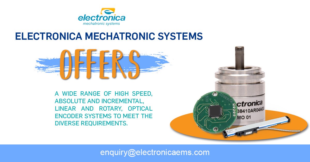electronicaems's tweet image. Electronica Mechatronic Systems offers a wide range of high speed, absolute and incremental, linear and rotary, optical encoder systems to meet the diverse requirements. Contact us for more details.
#OpticalLinearEncoders #PositionandMotioncontrol #EMS
electronicaems.com/Optical-Linear…