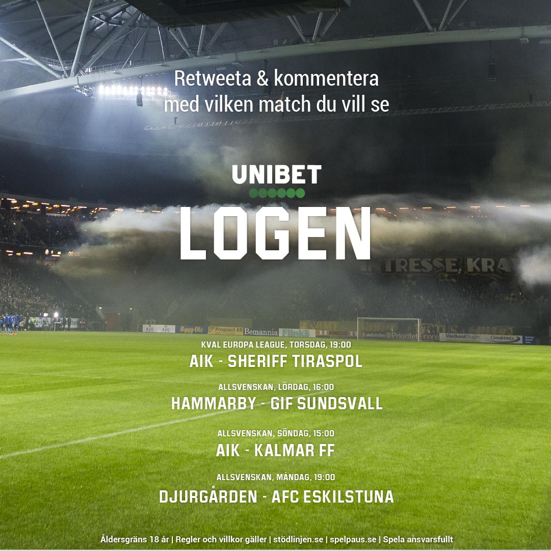 Fyra dagar – fyra heta matcher. Fotbollen är glödhet i huvudstaden! 🔥 Retweeta bilden och kommentera vilken match du helst går på för din chans att vinna två platser till Unibetlogen!