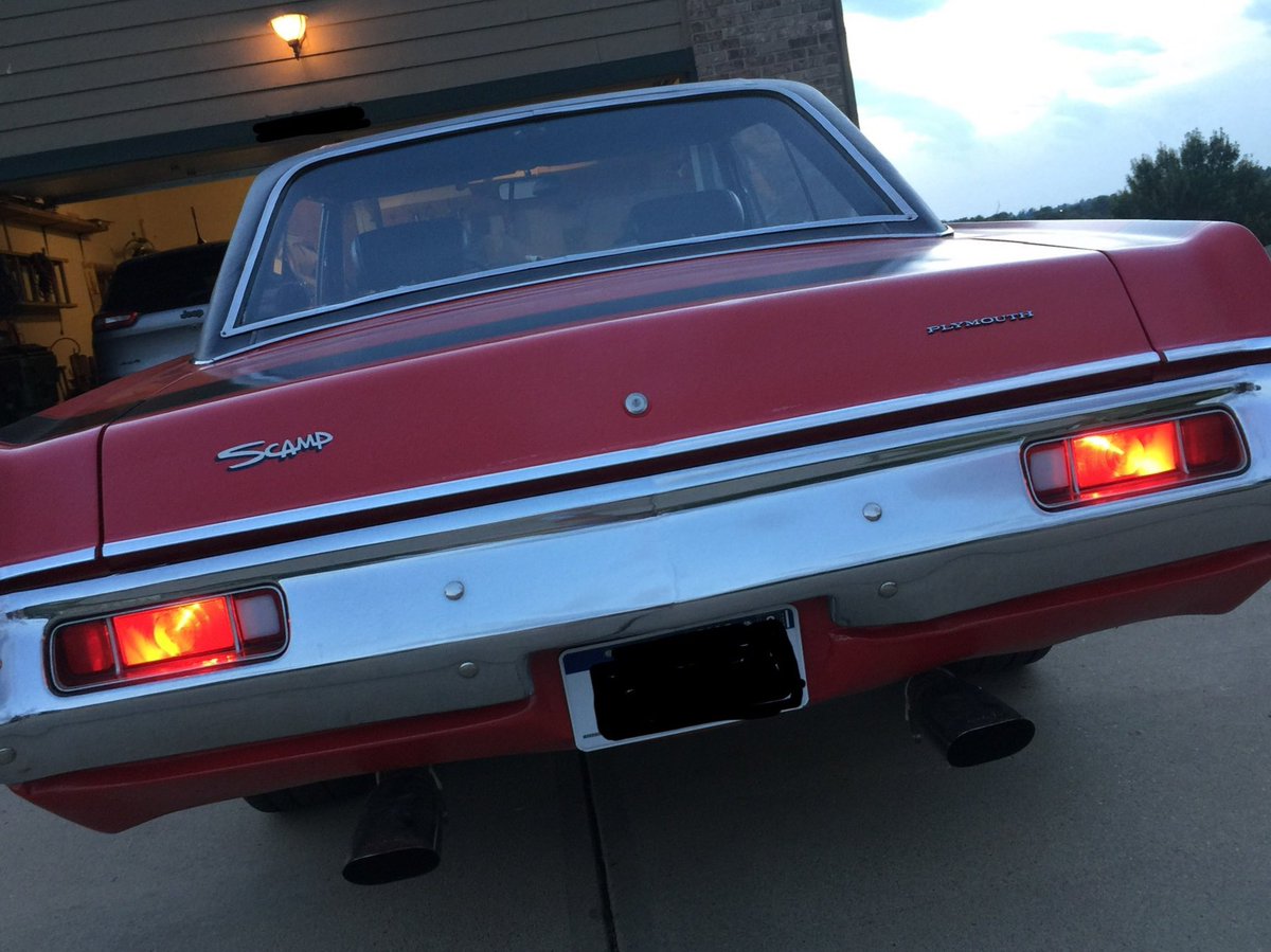 PONDimonium's tweet photo. Happy #TaillightTuesday
#mopar #plymouth #valiant #scamp #1971 #abodymopar #notadart #lunati #keithblackinc #milodon #TTIheaders #lokarequipped #holleyperformance #edelbrock https://t.co/1NzOvnqtIF