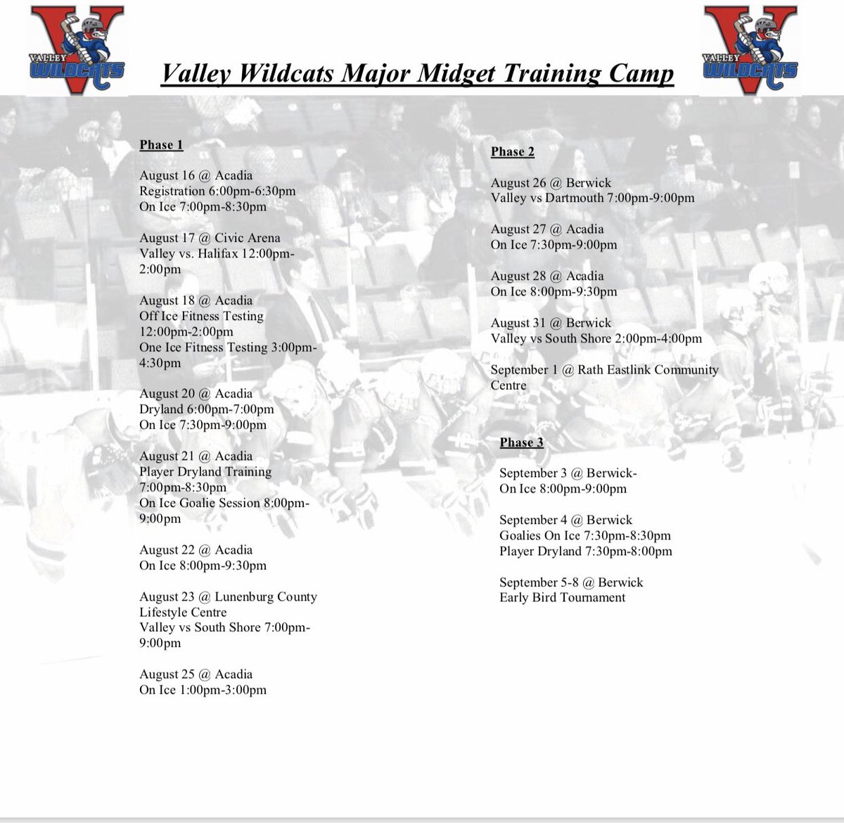 U18VCats's tweet photo. Major Midget Training Camp Schedule https://t.co/ZJ5tIo8Prb