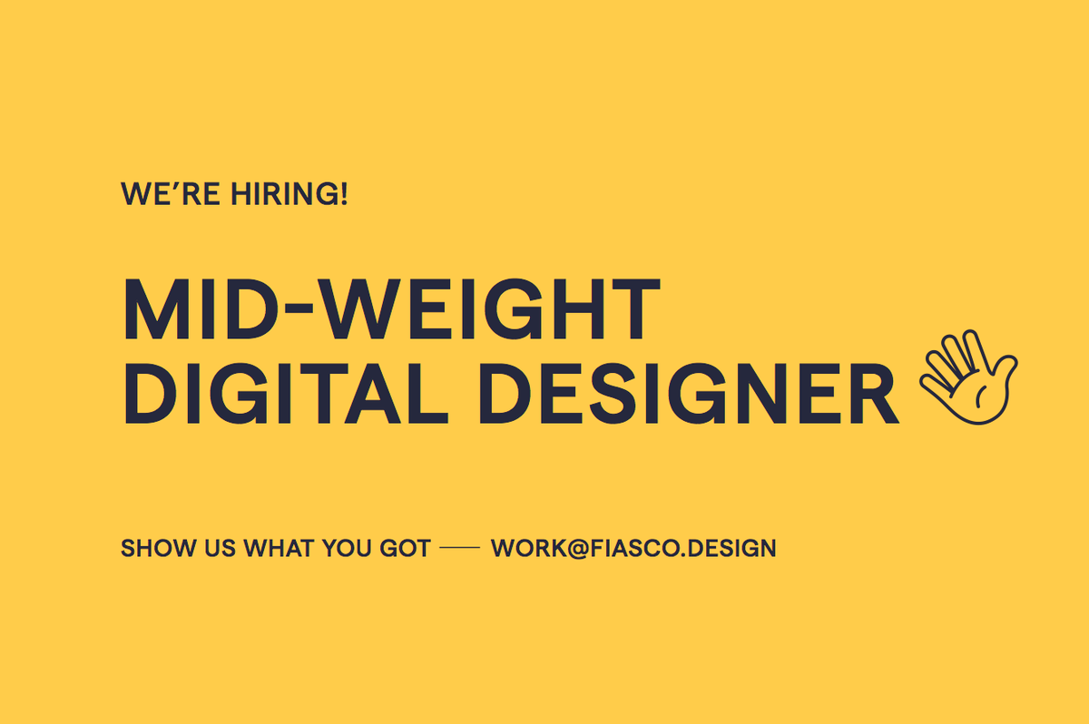FiascoDesign's tweet image. We’re hiring! We’re on the lookout for a creative and passionate mid-weight digital designer to join the FD team 🎉

If this sounds like you, or someone you know we want to hear from you! Find out how to apply here → fiasco.design/mid-weight-dig…