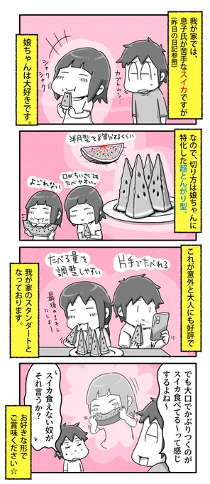 我が家のスイカの切り方

#一日一絵 #4コマ #絵日記 