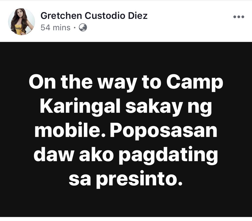gigiesguerra's tweet photo. SHARED FROM FB:

Our trans-sister, Gretchen Custodio Diez, is CURRENTLY IN HANDCUFFS at CAMP KARINGAL for exercising her right to go to the WOMEN’S RESTROOM. She was BLATANTLY DISCRIMINATED for SIMPLY LIVING HER TRUTH. 

THIS IS UNACCEPTABLE. WE WILL FIGHT. https://t.co/H1sZ4oATyL