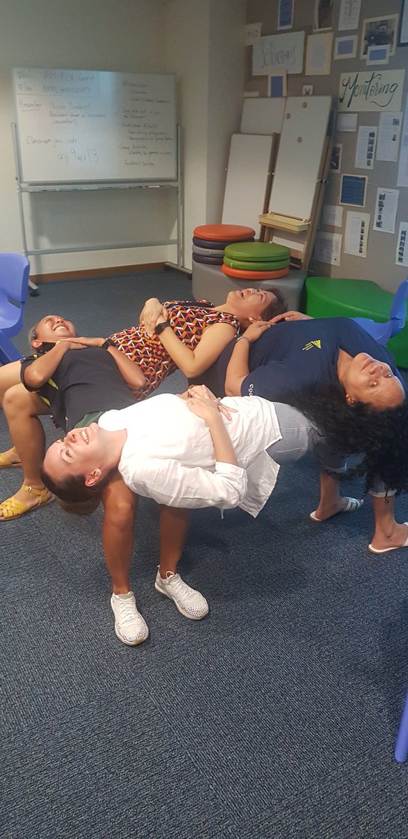 aleeshaspencer's tweet photo. Today's connection activity before our Nursery's and Pre-Nursey's collaborative planning session. Building trust, connection and collaboration..whilst getting in a little workout and burning a few calories! 💪🏼 #weareais #cognitaway #fourchairchallenge https://t.co/S8pLpYpBWf
