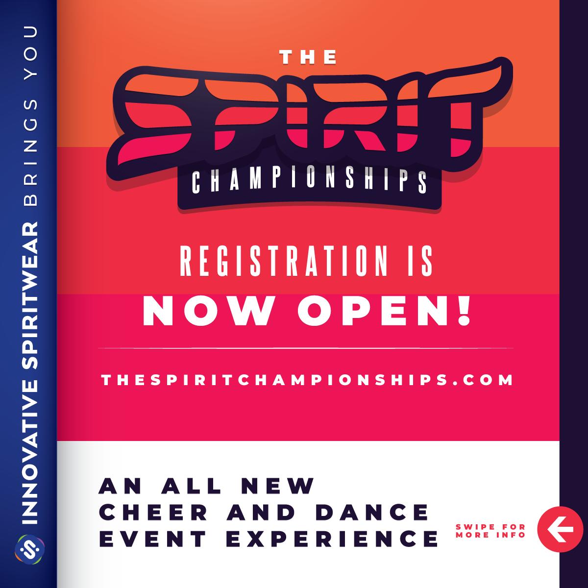 thisISpiritwear's tweet photo. Registration is now OPEN! Visit https://t.co/O1aPGlcqc4 to find event dates near you. Innovative Spiritwear is bringing you an ALL NEW event experience catered to you and your programs needs. #thespiritisreal #wegotspirityeswedo #cheerleading #cheercompetitions #allstar #cheer https://t.co/sI0YNRx7vG
