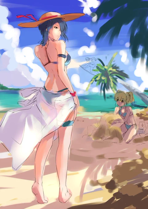 夏天海灘圖試色中,感覺還不錯遲些可以開始細涂了 