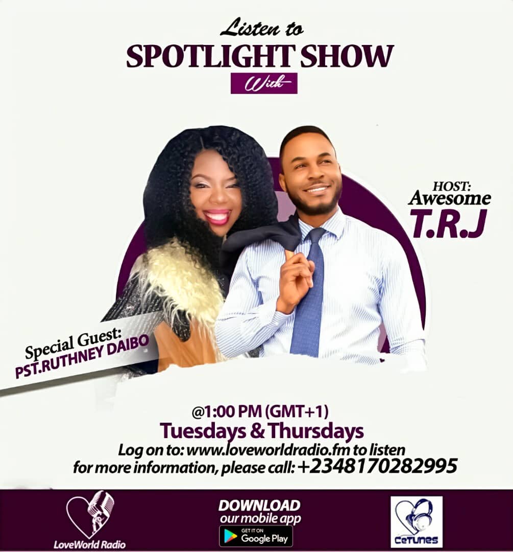 LoveworldRadio's tweet photo. #WeAreLiveNow on the #SpotLightShow with @TRJ ft
@Pastorruthney
Tune in to https://t.co/vLdsJ5vh7o to participate.
Or download the Loveworld Radio App on Google PlayStore with #RefererenceCode: 561423
#TuesdayMotivation https://t.co/ObtrYvuwAm