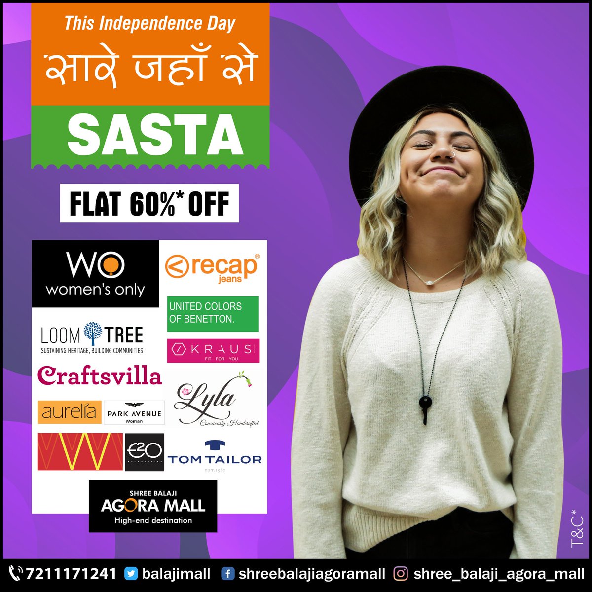 WomenOnly_'s tweet photo. "You Will Feel Like You Don't have Enough Clothes"
We think #Rakshabandhan and #Independenceday is not enough. To triple your celebration, Shree Balaji Agora is bringing "Saare Jahan Se Sasta" Sale. Avail FLAT 60% OFF and also win vouchers worth 50% off.
📞8690 642 642 https://t.co/HGbQF7rGAC