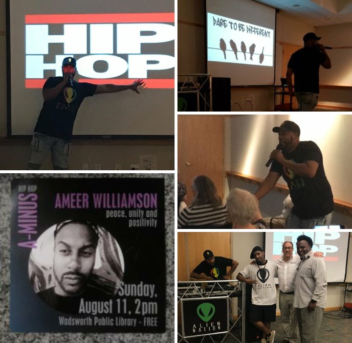 Minusthealien's tweet photo. A-MINUS @ Wadsworth Public Library bridging the gap between the young & old during The Alien Nation Hip-Hop Workshop sponsored by ORMACO @DISTANTLIFE #aminus #aliennation #anewwayproject #theatrix #officialmidflight #ormaco #hiphop #communityoutreach https://t.co/s8awZ4KJBo