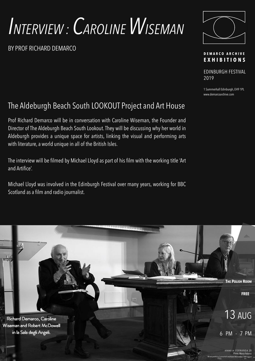DemarcoArchive's tweet photo. Our Programme of Events launched today with 'Spotlight on Venice'. At 6pm, Caroline Wiseman will be interviewed by Prof Richard Demarco. All our Events are Free. https://t.co/qPYW5EuaET