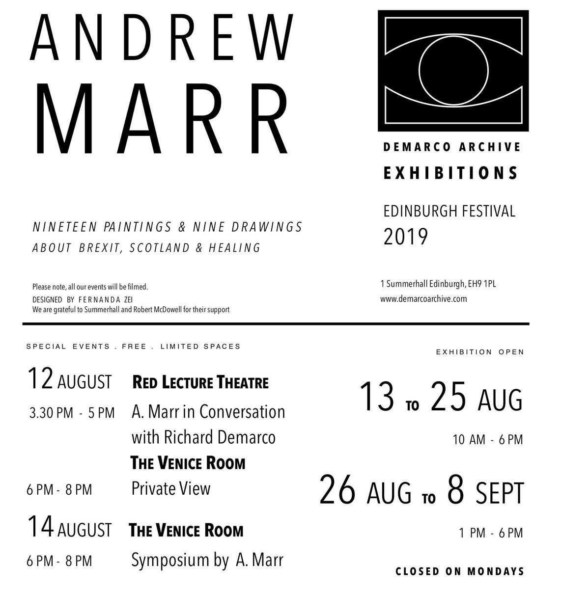 Our Programme of Events launched today with 'Spotlight on Venice'. At 6pm, Caroline Wiseman will be interviewed by Prof Richard Demarco. All our Events are Free.