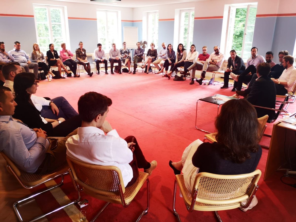 AmChamGermany's tweet photo. Talking US politics with @tysonbarker from @AspenGermany now: “Healthcare is one of the most important topics in next year’s elections.” That’s why our next issue of #commercegermany is also focusing on #ehealth + #DigitalHealth - coming out early September! #NextGenAmCham https://t.co/bBEbAzjkZD