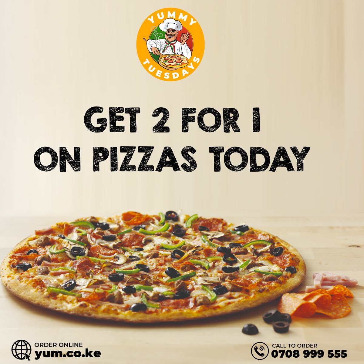 YumKenya's tweet photo. Buy 1 get 1 free on pizzas today!
place your order on https://t.co/o5K3FaB4qS
Free delivery between 5-7 pm. https://t.co/edYe8772ej
