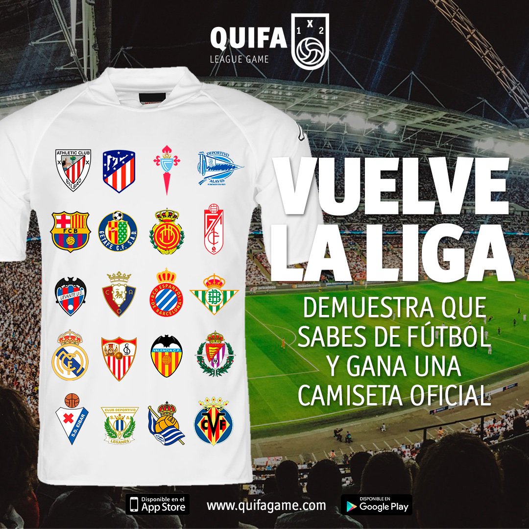 quifagame's tweet photo. ⚽ NUEVO #QUIFACHALLENGE vuelve la Liga 2019/20
Acierta como va a acabar la primera jornada y gana una camiseta oficial del equipo que elijas
¿Cómo?
1⃣Sigue a #QUIFA
2⃣Descarga #QUIFAGAME https://t.co/4MawlPpB5f
3⃣Haz click en el Banner de la App y empieza a participar.
#Futbol https://t.co/vVye9G7SKa