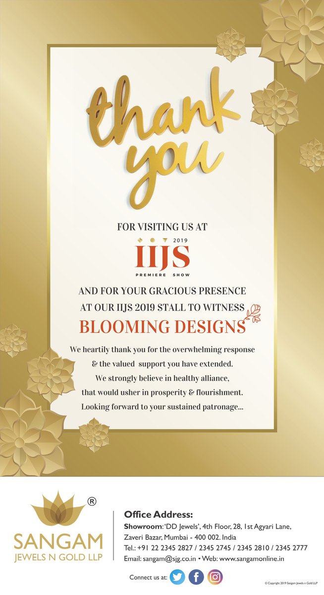 JewelsLlp's tweet photo. Thank You For The Overwhelming Response.
.
.
.
.
.
.
#sangam #jewels #gold #18k #22k #rings #chains #ornaments #bracelets #jewellery #jewelry #iijs #iijs2019 #instajewelry #jewelrydesigner #mumbai #maharashtra #india https://t.co/wrY0Se7qYs