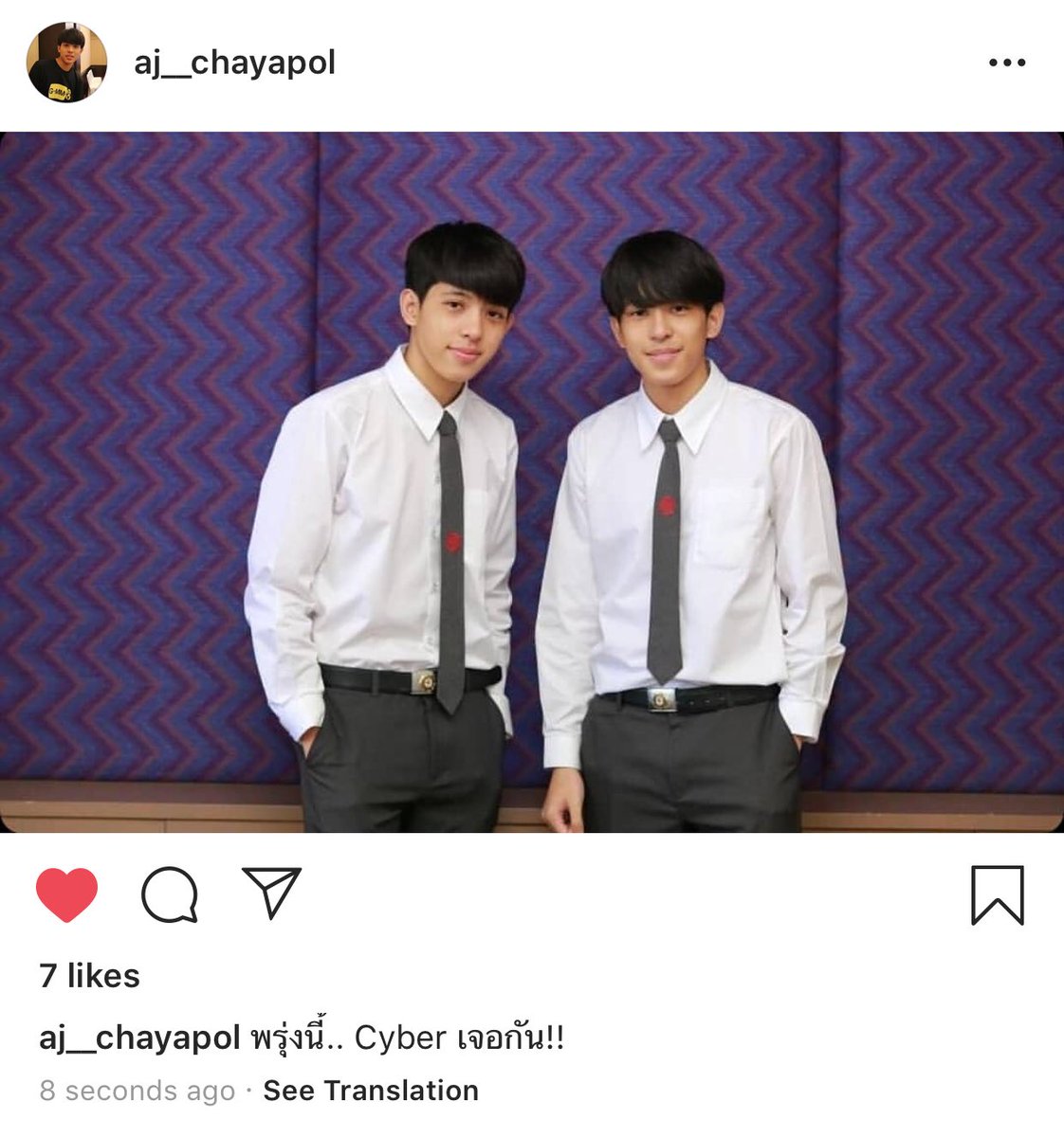 AjjjThetwin's tweet photo. [AJ IG post 13.08.2019]
พรุ่งนี้ .. Cyber เจอกัน !!

#SWUcuteboy 
#SWU70 
#aj_chayapol 
#jj_chayakorn https://t.co/6NvaKFVYVi