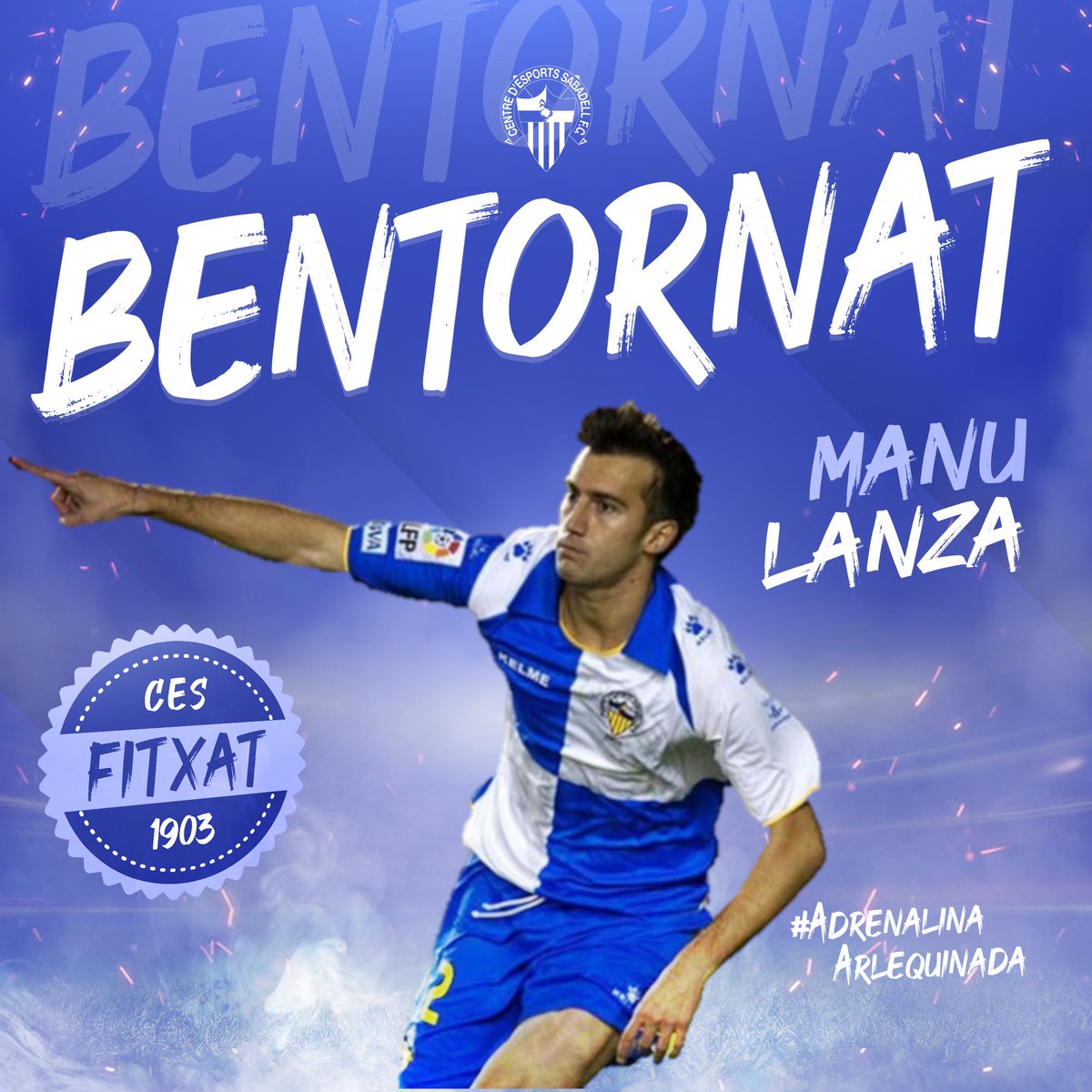 DisnovaSabadell's tweet photo. Tic tac, tic tac...⏰

Que Neymar que?🤔 @ManuLanzarote torna al @CESabadell!😱😱😱

El Harry Potter de la Nova Creu Alta🎩 tornarà a delectar-nos amb el seu joc!

Bentornat Manu!🔵⚪

#AdrenalinaArlequinada https://t.co/mBiRn10JIK
