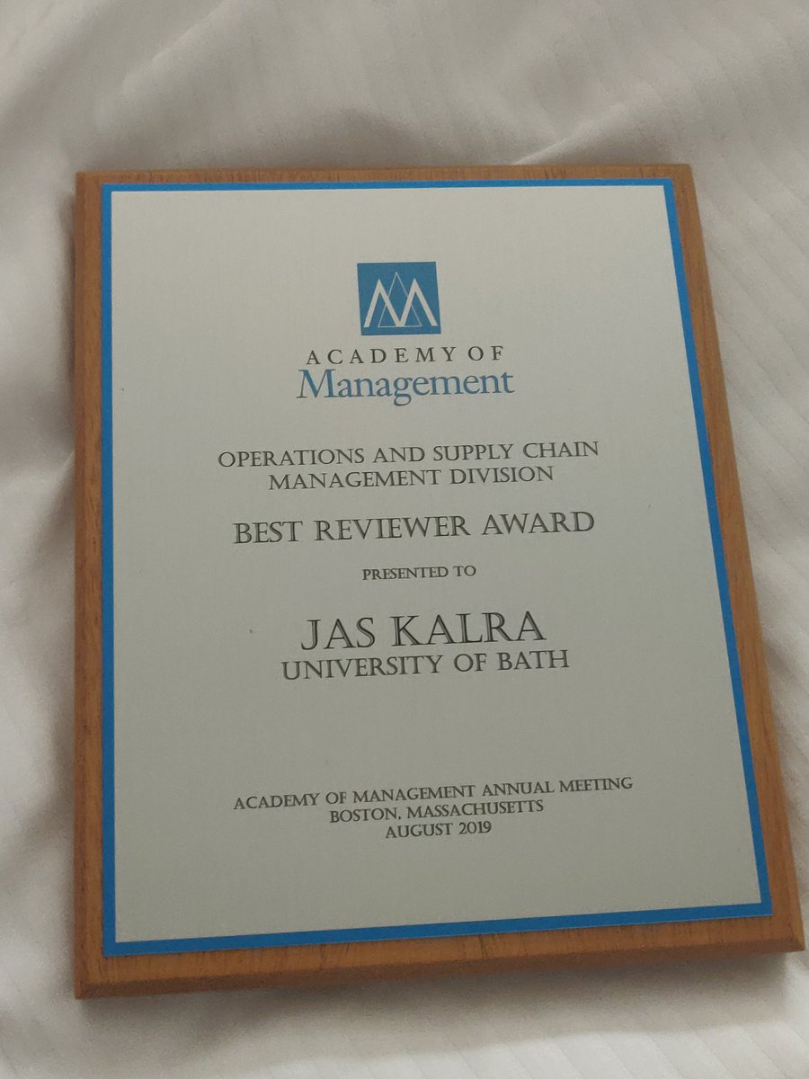 jas_kalra's tweet photo. I am so honoured and grateful to receive the Best Reviewer Award at @AOMConnect . Very thankful to the judges @OSCM_AOM for the honour
@ido_bath @BathSofM #HPCsciLab #research4good #thinkambitious #SupplyChain #opsmgmt #serviceops https://t.co/imSlNQ4rAm