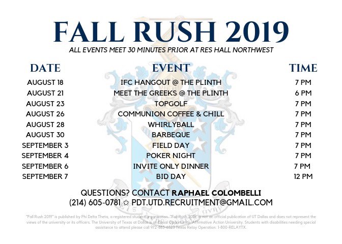 utdphidelt's tweet photo. Meet the Brothers and get to know what Phi Delt is about starting this Sunday at IFC Hangout! https://t.co/XMPjho33on